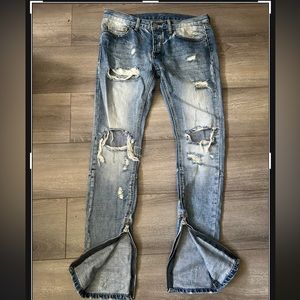 Mnml distressed zipper jeans